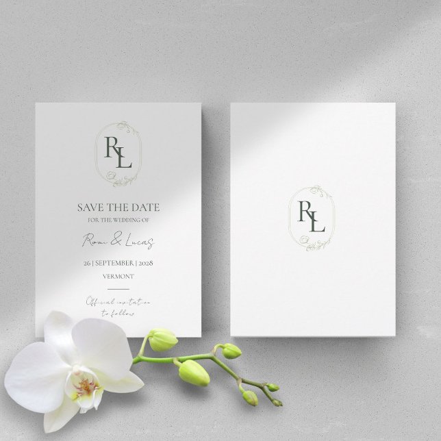 Non Photo Minimal Floral Monogram Photo Wedding Announcement (Creator Uploaded)