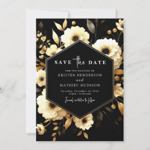 Non-Photo Minimalist Gold and Black Wedding Save The Date