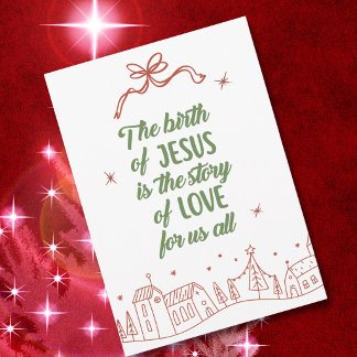 Non Photo Religious Whimsical Hand Drawn Christmas Holiday Card
