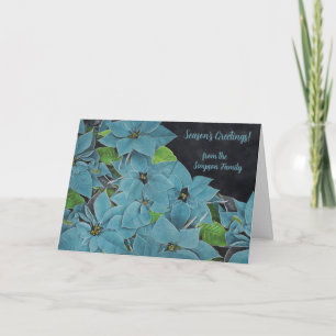 Non-traditional Blue Poinsettia Holiday Card