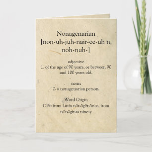 Nonagenarian Dictionary Meaning Happy 90th Card