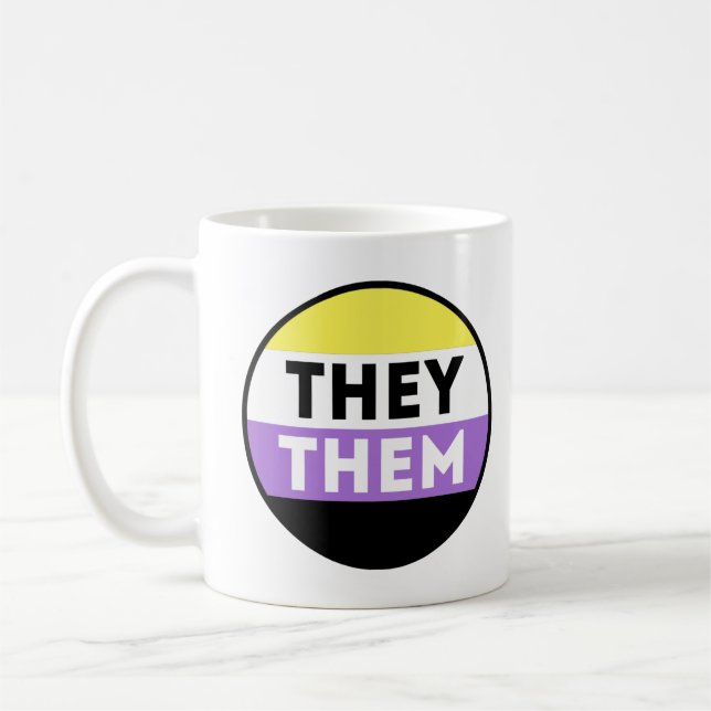 Nonbinary Button Pronouns - They Them Coffee Mug (Left)