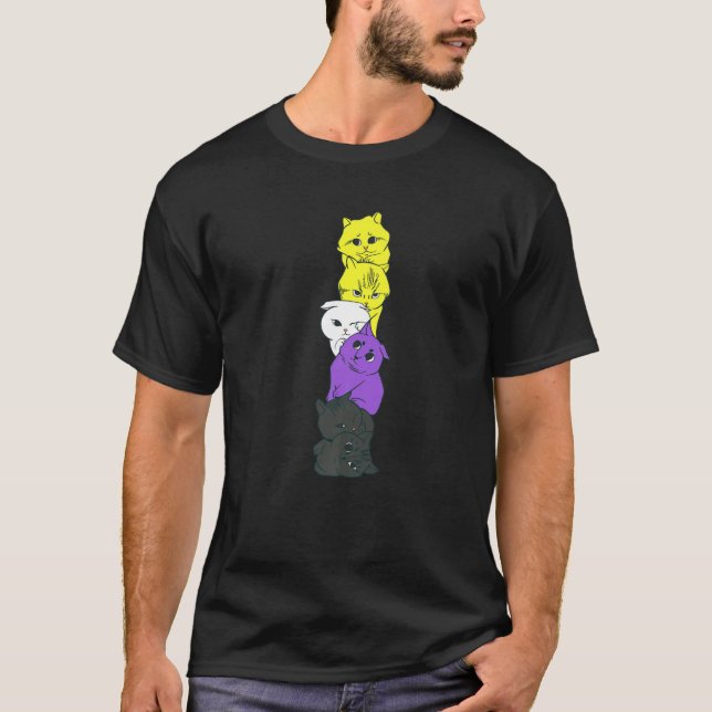 Nonbinary Cats Pride Nonbinary Flag Colours T-Shirt (Front)