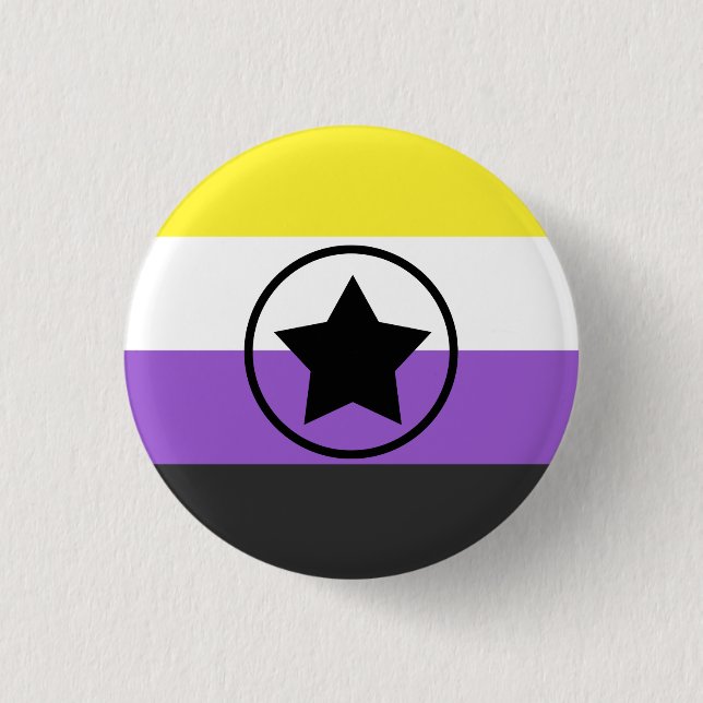 NonBinary/Enby Pride Flag with a Star in a Circle 1 Inch Round Button (Front)