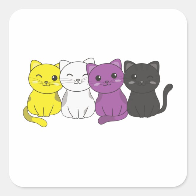 Nonbinary Flag Non Binary Pride Lgbtq Cute Cat Squ Square Sticker (Front)