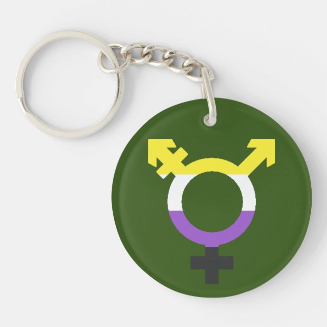 Nonbinary Flag Trans Symbol Keychain (Front)