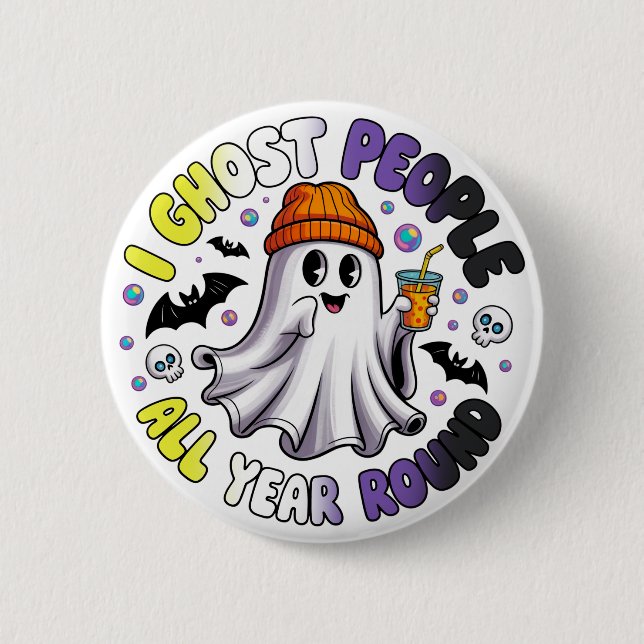 Nonbinary Funny Halloween – I Ghost People 2 Inch Round Button (Front)