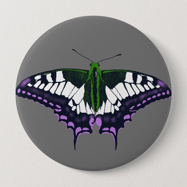 Nonbinary Genderqueer Pride Swallowtail Butterfly 4 Inch Round Button (Front)
