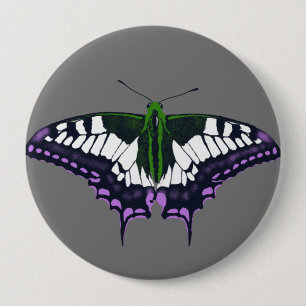 Nonbinary Genderqueer Pride Swallowtail Butterfly 4 Inch Round Button