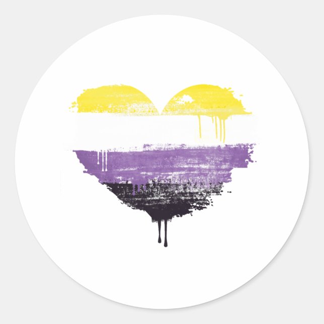 NONBINARY HEART CLASSIC ROUND STICKER (Front)