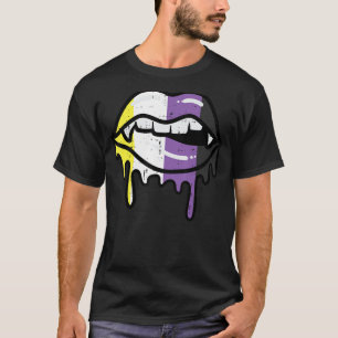 Nonbinary Lip Bite Drip Non Binary Enby Pride Lgbt T-Shirt