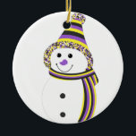 Nonbinary NB Pride Snowman Snowperson Ceramic Ornament<br><div class="desc">Celebrate the season with this adorable snowperson dressed in the nonbinary pride flag colours of yellow, white, purple, and black. Whether you celebrate Christmas, Hanukkah, Kwaanza, winter solstice, or just the beauty of the snow, let this sweet smile remind you to embrace the joy of who you truly are all...</div>