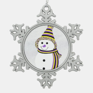 Nonbinary NB Pride Snowman Snowperson Snowflake Pewter Christmas Ornament