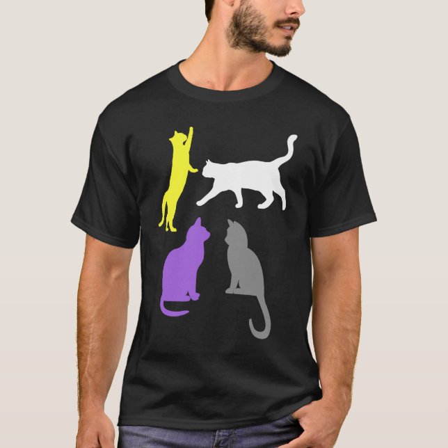 Nonbinary Non Binary Subtle Cats LGBTQ LGBT Cute N T-Shirt (Front)