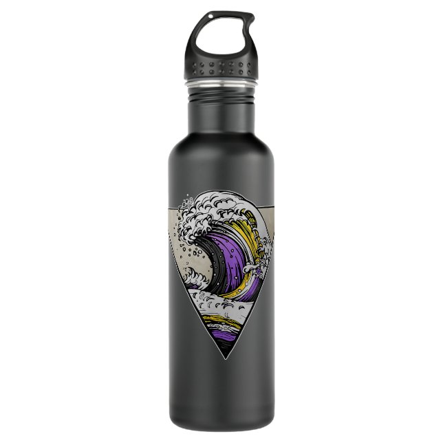 Nonbinary Ocean Wave Enby Pride Flag LGBT Transgen 710 Ml Water Bottle (Front)