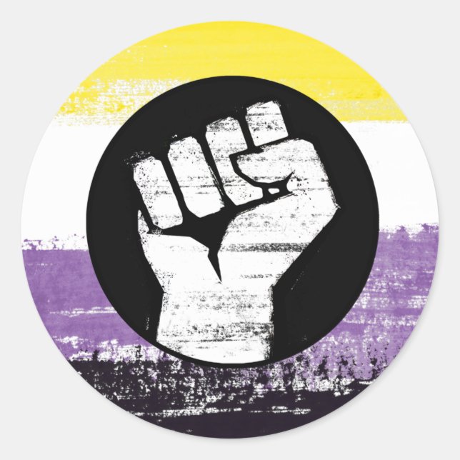 Nonbinary Painted Protest Flag Classic Round Sticker (Front)