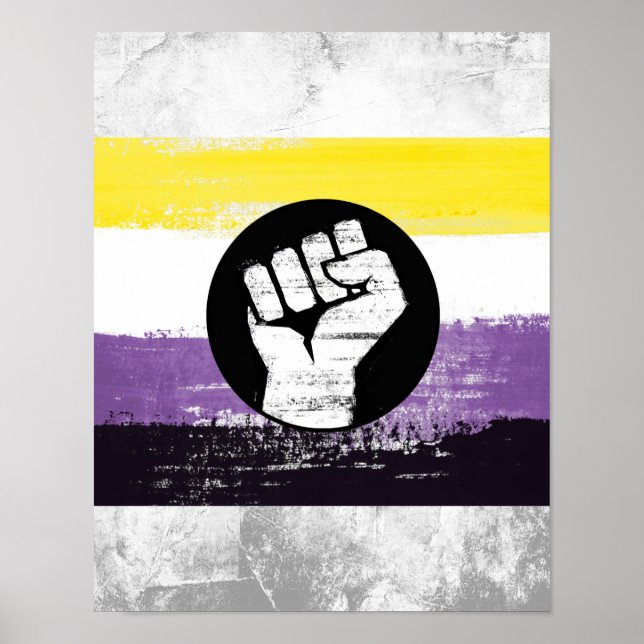 Nonbinary Painted Protest Flag Poster (Front)