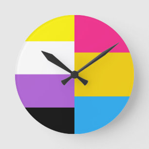 Nonbinary Pansexual Dual Pride Flag Round Clock