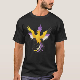 Nonbinary Phoenix Bird Enby Pride Flag Rising From T-Shirt