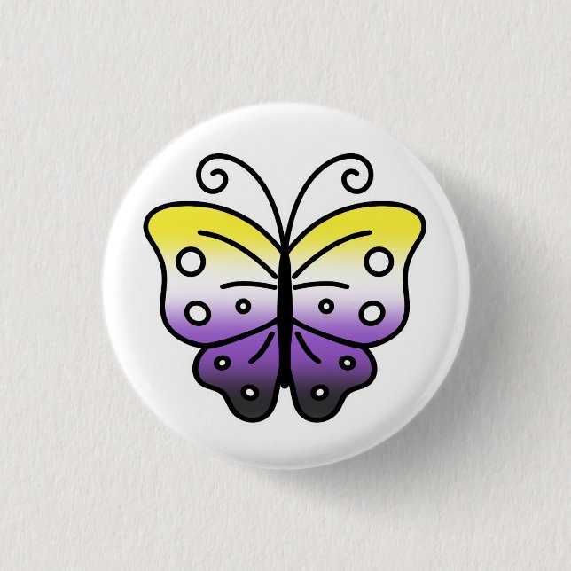 Nonbinary Pride Butterfly Pin Badge (Front)