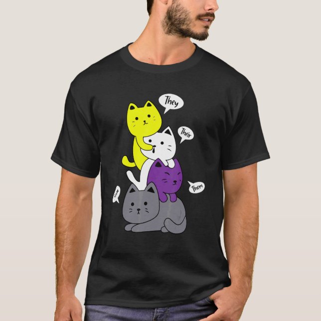Nonbinary Pride Cat Lgbt They Their Them Meow Cute T-Shirt (Front)