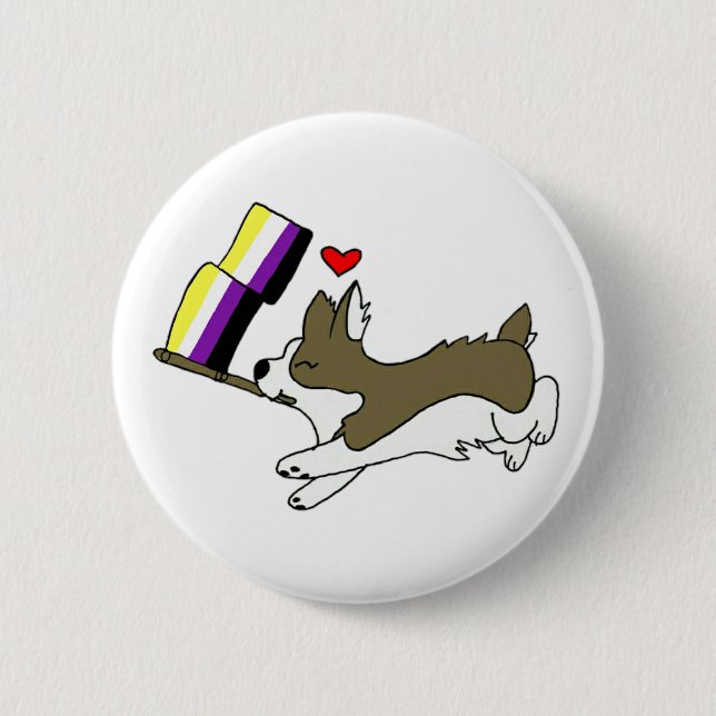 Nonbinary Pride Corgi Pin (Front)