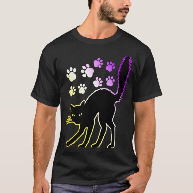 Nonbinary Pride Cute Cat Kitten LGBTQ Enby Non Bin T-Shirt (Front)