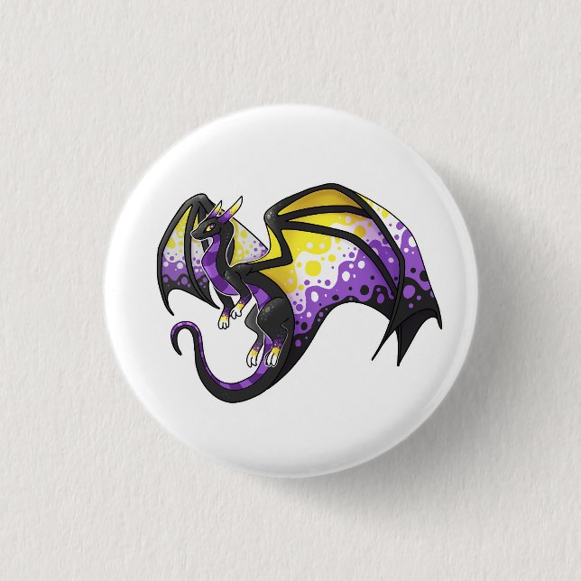 Nonbinary Pride Dragon 1 Inch Round Button (Front)