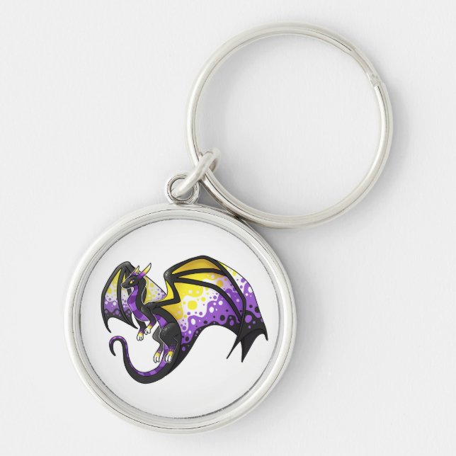 Nonbinary Pride Dragon Keychain (Front)