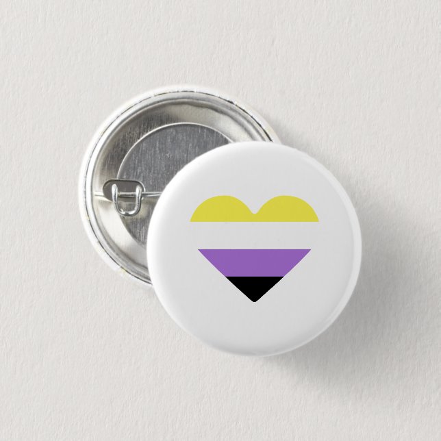 Nonbinary Pride Flag Heart 1 Inch Round Button (Front & Back)