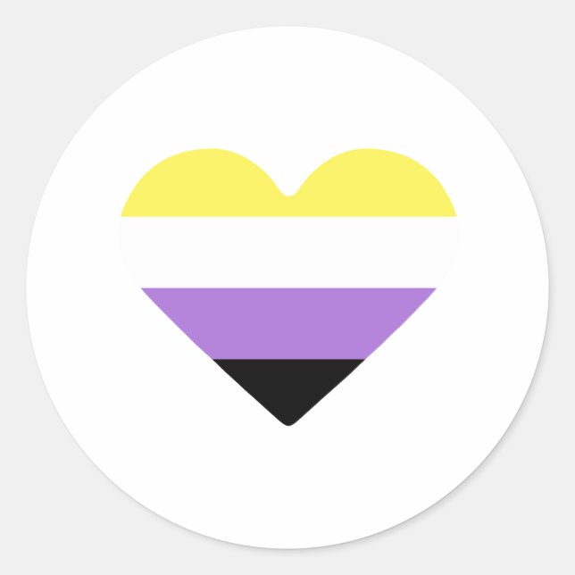 Nonbinary Pride Flag Heart Classic Round Sticker (Front)