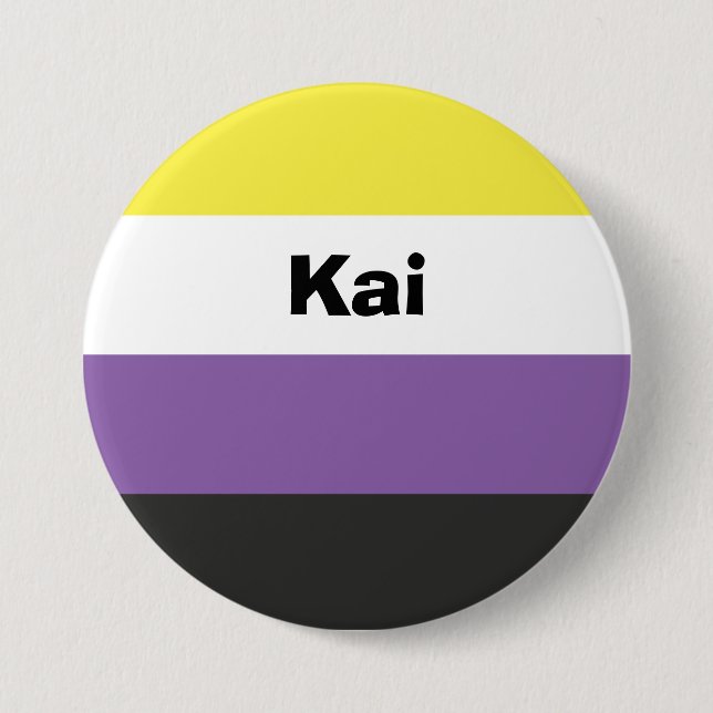 Nonbinary Pride Flag Name or Monogram 3 Inch Round Button (Front)