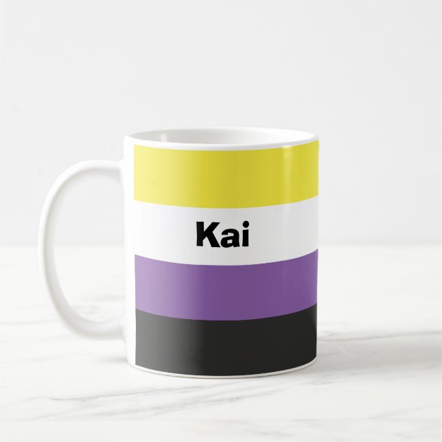 Nonbinary Pride Flag Name or Monogram Coffee Mug (Left)