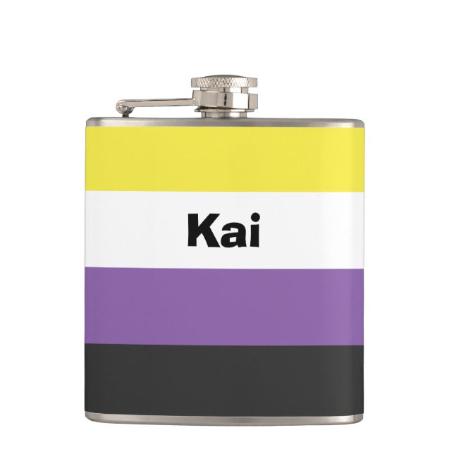 Nonbinary Pride Flag Name or Monogram Hip Flask (Front)
