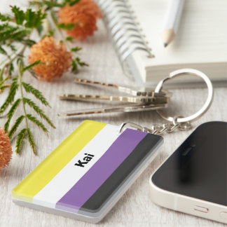Nonbinary Pride Flag Name or Monogram Keychain