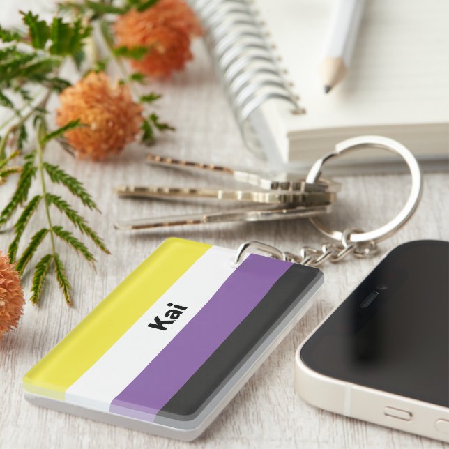 Nonbinary Pride Flag Name or Monogram Keychain (Front Right)