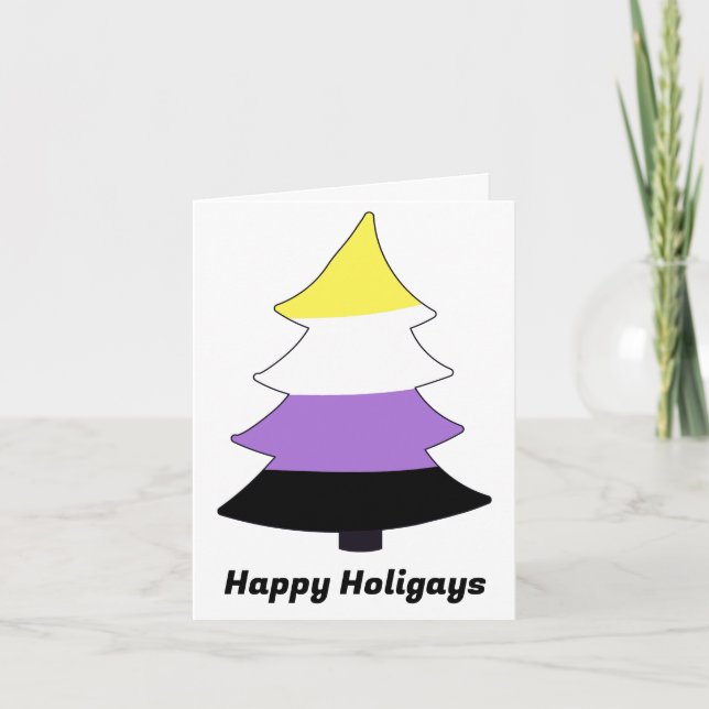 Nonbinary Pride Holigay Tree Holiday Card (Front)