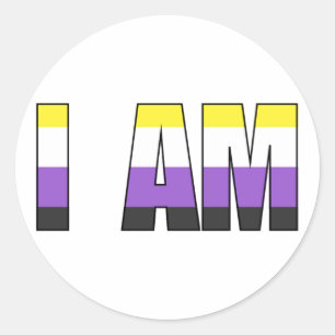 NonBinary Pride I AM White Background Classic Round Sticker