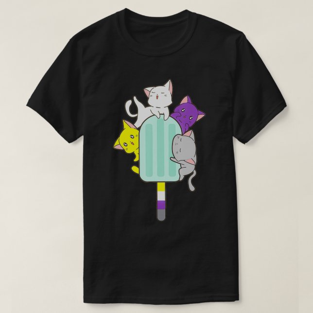 Nonbinary Pride Pan Cat Kawaii LGBTQ Non-Binary Pr T-Shirt (Design Front)