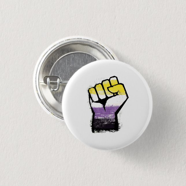 Nonbinary Pride Protest Fist 1 Inch Round Button (Front & Back)