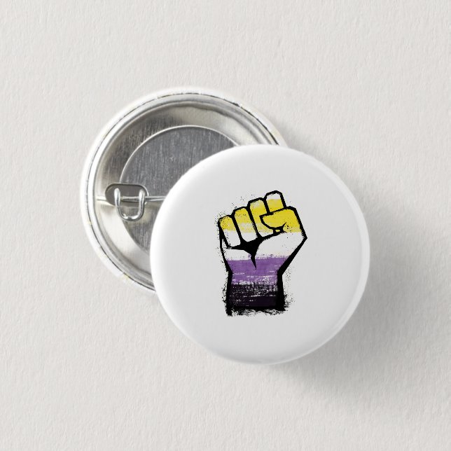 Nonbinary Pride Protest Fist 1 Inch Round Button (Front & Back)
