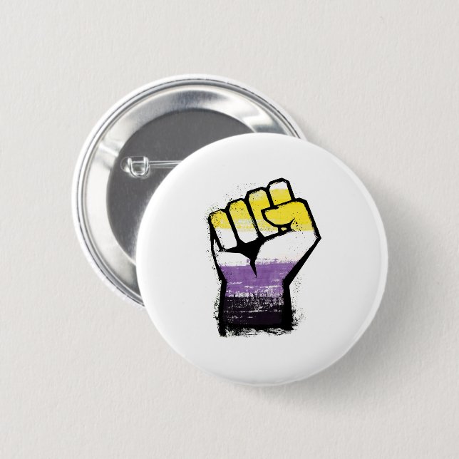 Nonbinary Pride Protest Fist 2 Inch Round Button (Front & Back)