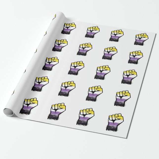Nonbinary Pride Protest Fist Wrapping Paper (Unrolled)