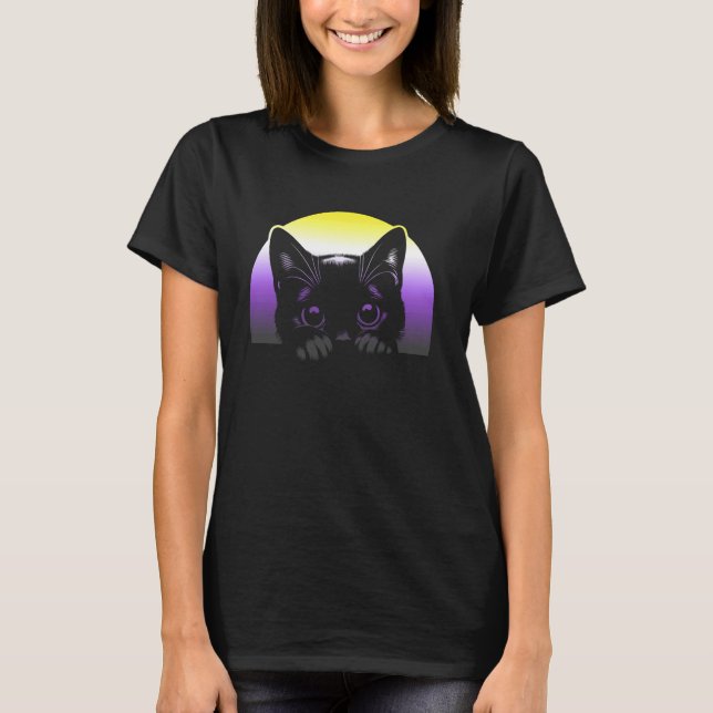 Nonbinary Pride Sunset Cat LGBTQ Plus Cute Look T-Shirt (Front)