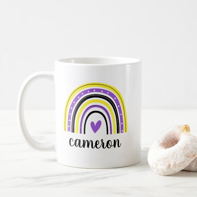 Nonbinary Rainbow Personalized Coffee Mug (With Donut)