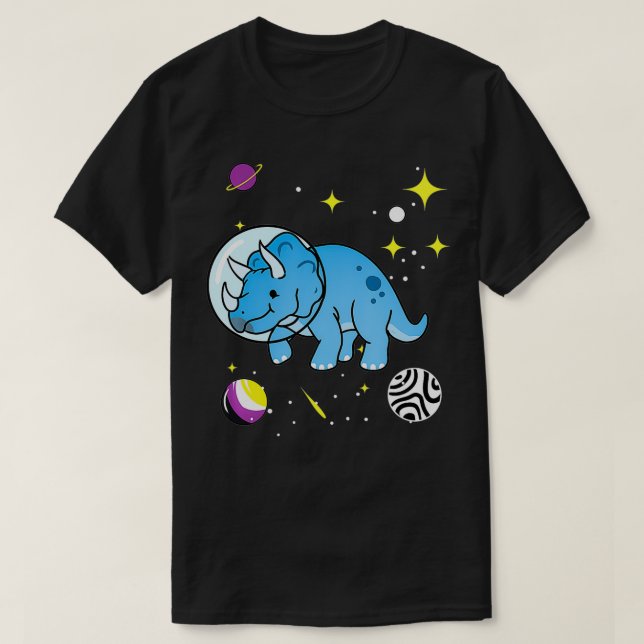 Nonbinary Triceratops In Space Nonbinary Pride  T-Shirt (Design Front)