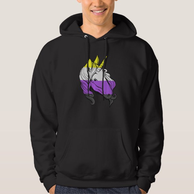 Nonbinary Unicorn Nonbinary Flag LGBTQ Nonbinary P Hoodie (Front)