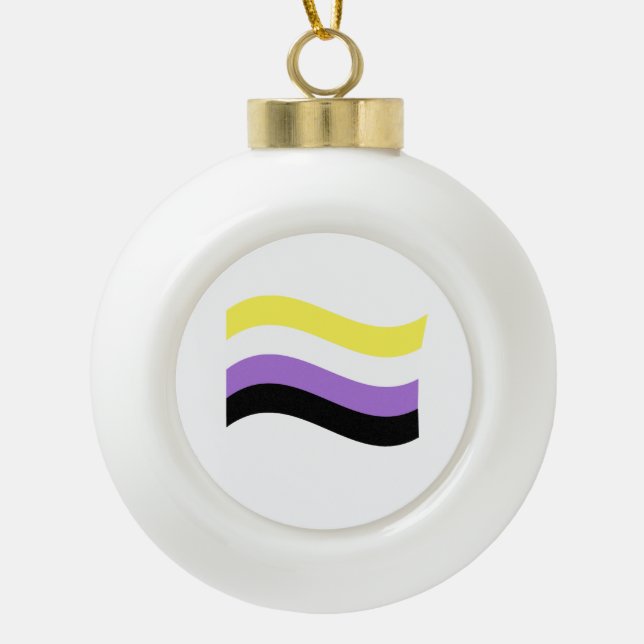 NonBinary Waving Flag Ceramic Ball Christmas Ornament (Front)