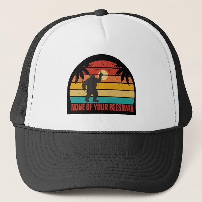 None Of Your Beeswax Bigfoot Middle Finger Trucker Hat (Front)