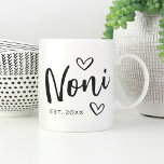 Noni Year Established Grandma Coffee Mug<br><div class="desc">Create a sweet keepsake for grandma with this simple design that features "Noni" in hand sketched script lettering accented with hearts. Personalize with the year she became a grandmother for a cute Mother's Day or pregnancy announcement gift.</div>